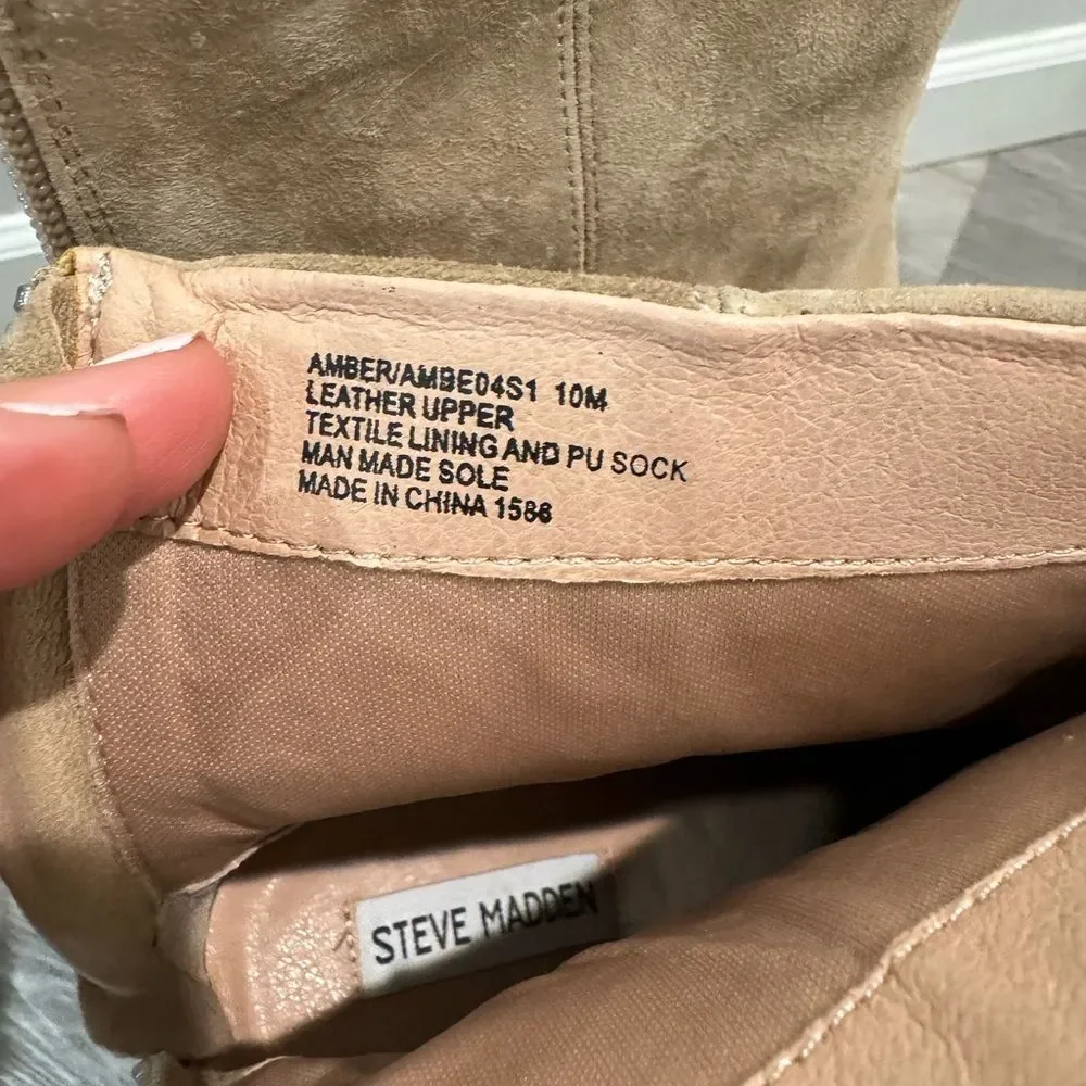 Steve Madden Women Bootie Amber SDE Suede Beige Ivory Heel Western Ankle size 10